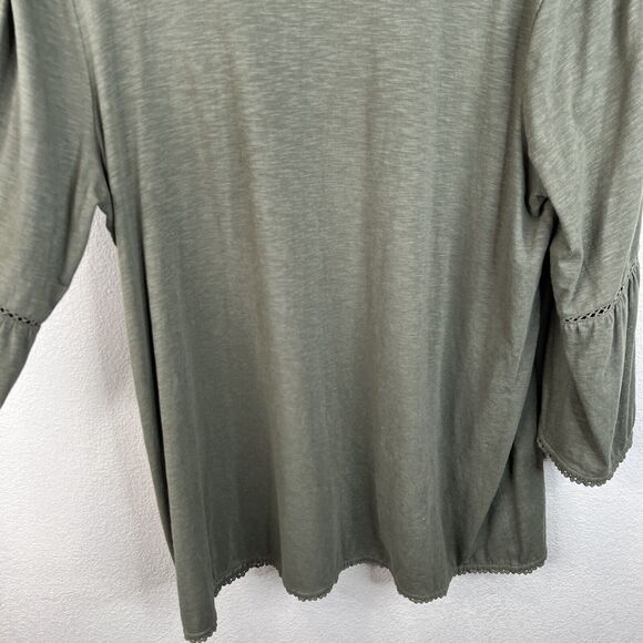 J. Jill Top Women's Large Green 3/4 Sleeve‎ Button Accent Boho Peasant Cotton - Picture 13 of 16